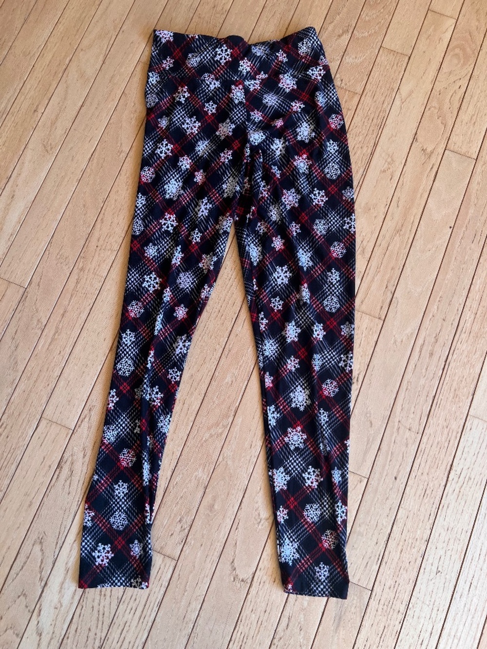 Joyland Festive Plaid & Snowflake Christmas Leggings Medium